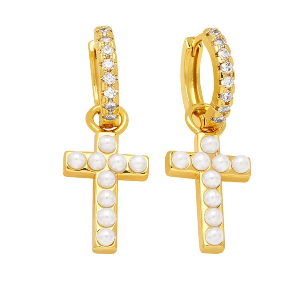 Cross pearly earrings